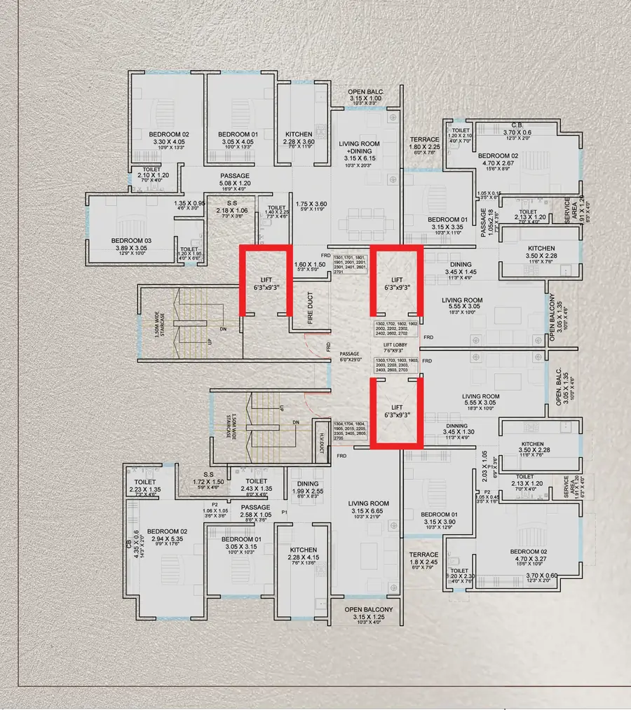 Typical Floor Plan B with open terrace